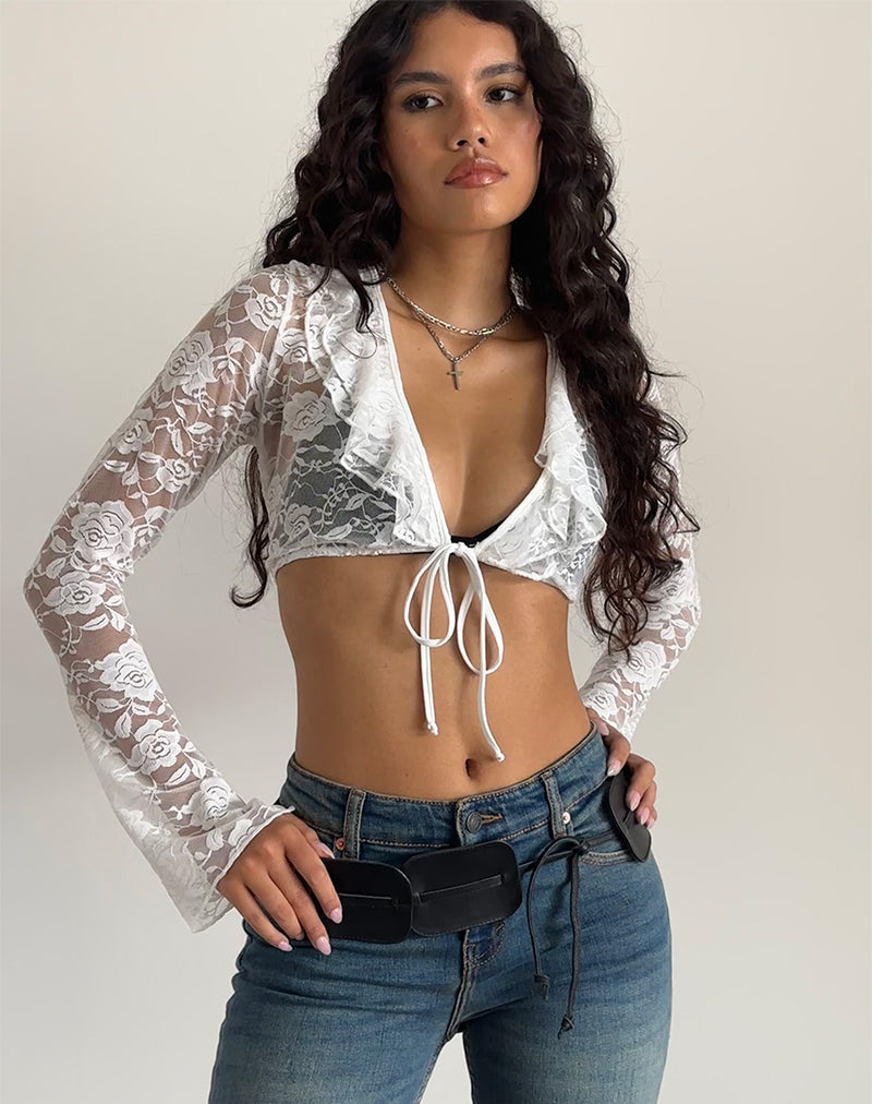 Image of Raine ungefütterte Strickjacke in Elfenbein Big Rose Lace