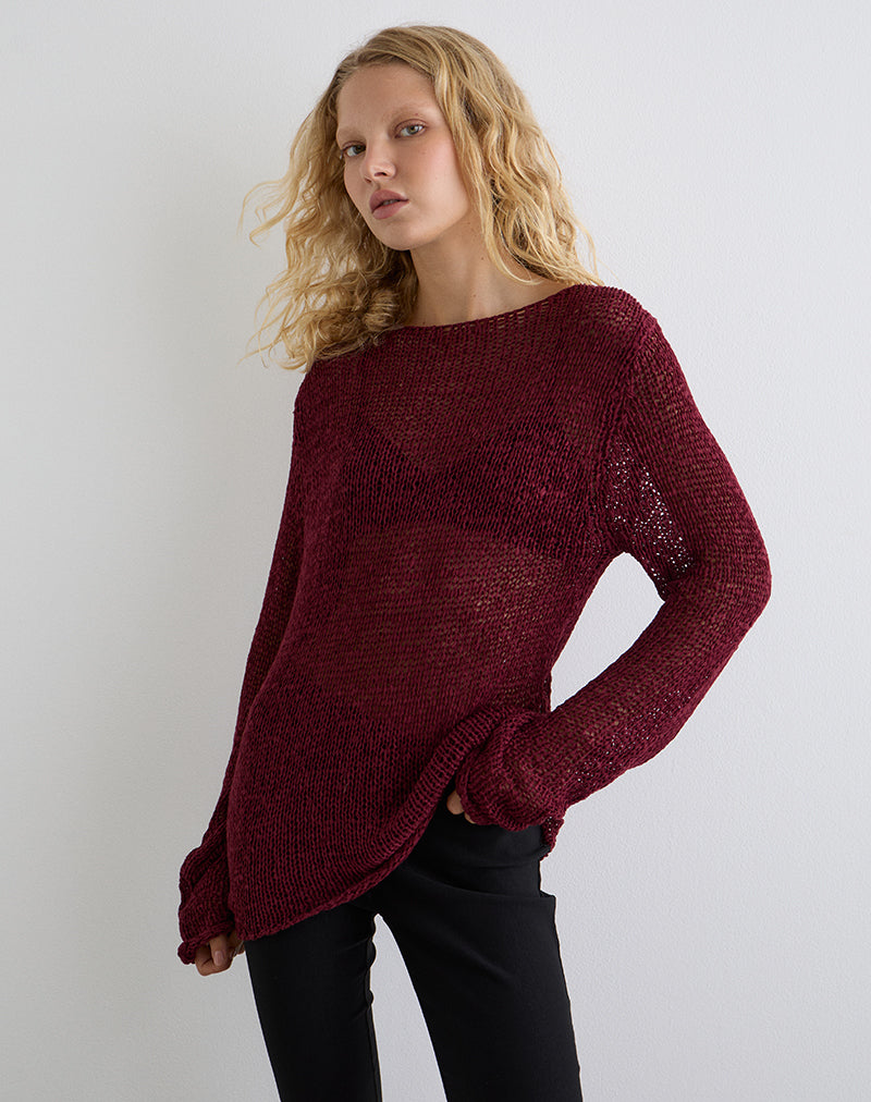 Bild von Rajiya Open Weave Pullover in Burgundy