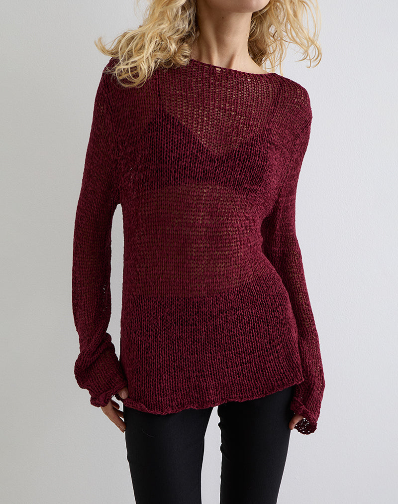 Bild von Rajiya Open Weave Pullover in Burgundy