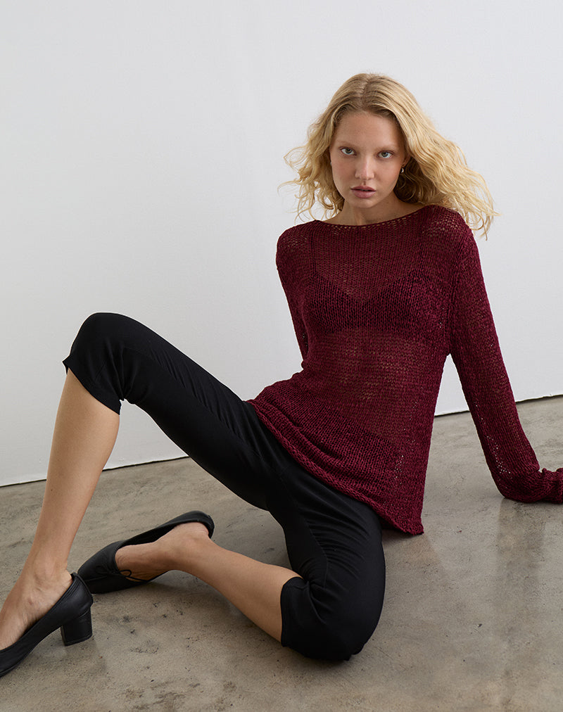 Bild von Rajiya Open Weave Pullover in Burgundy