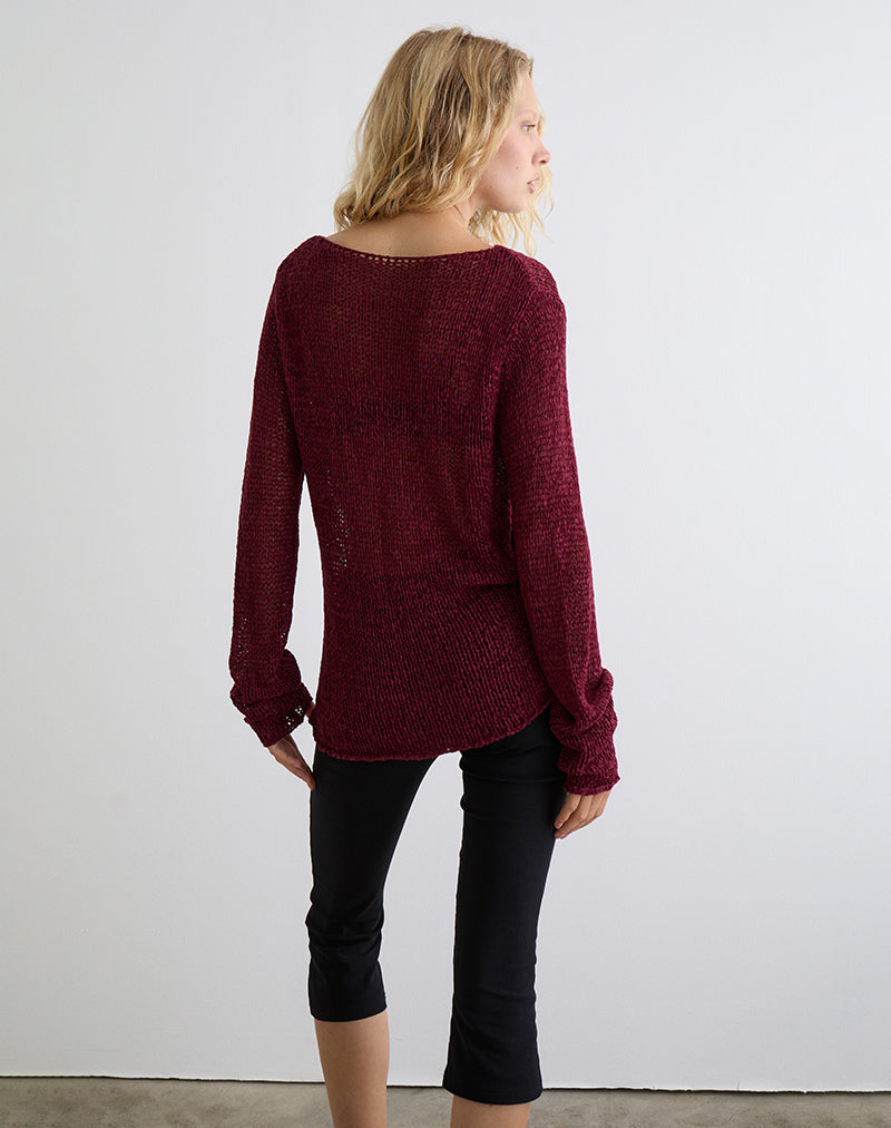 Bild von Rajiya Open Weave Pullover in Burgundy