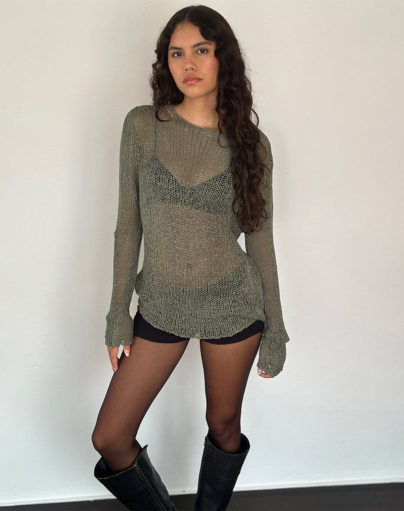 Bild von Rajiya Open Weave Pullover in Olive