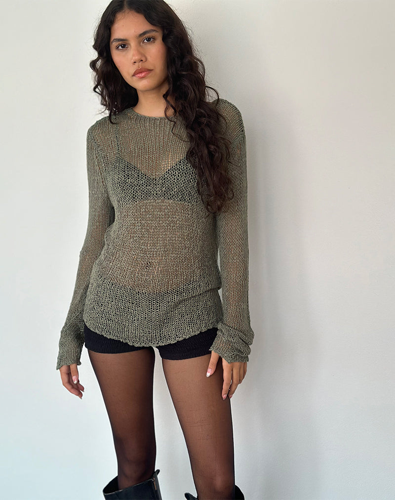 Bild von Rajiya Open Weave Pullover in Olive