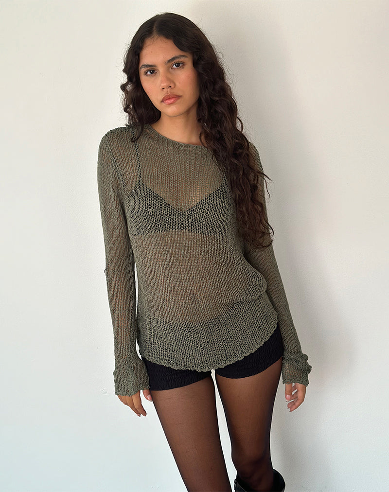 Bild von Rajiya Open Weave Pullover in Olive