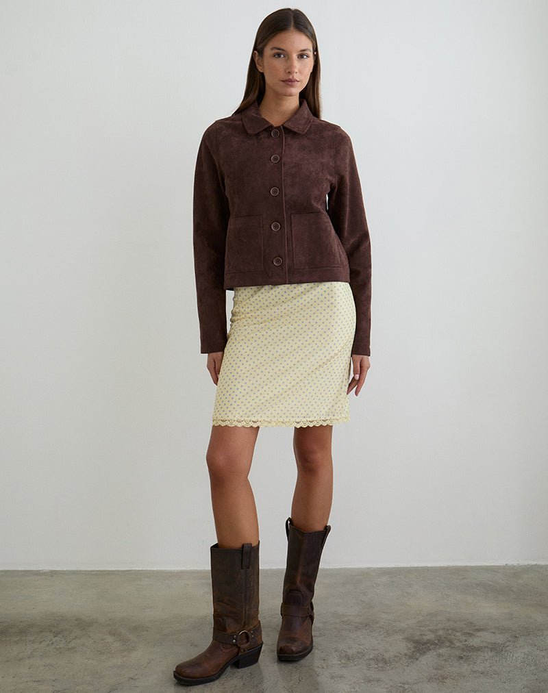 Bild des Rajuli Midi-Rocks in Gelb mit kompakten grauen Punkten