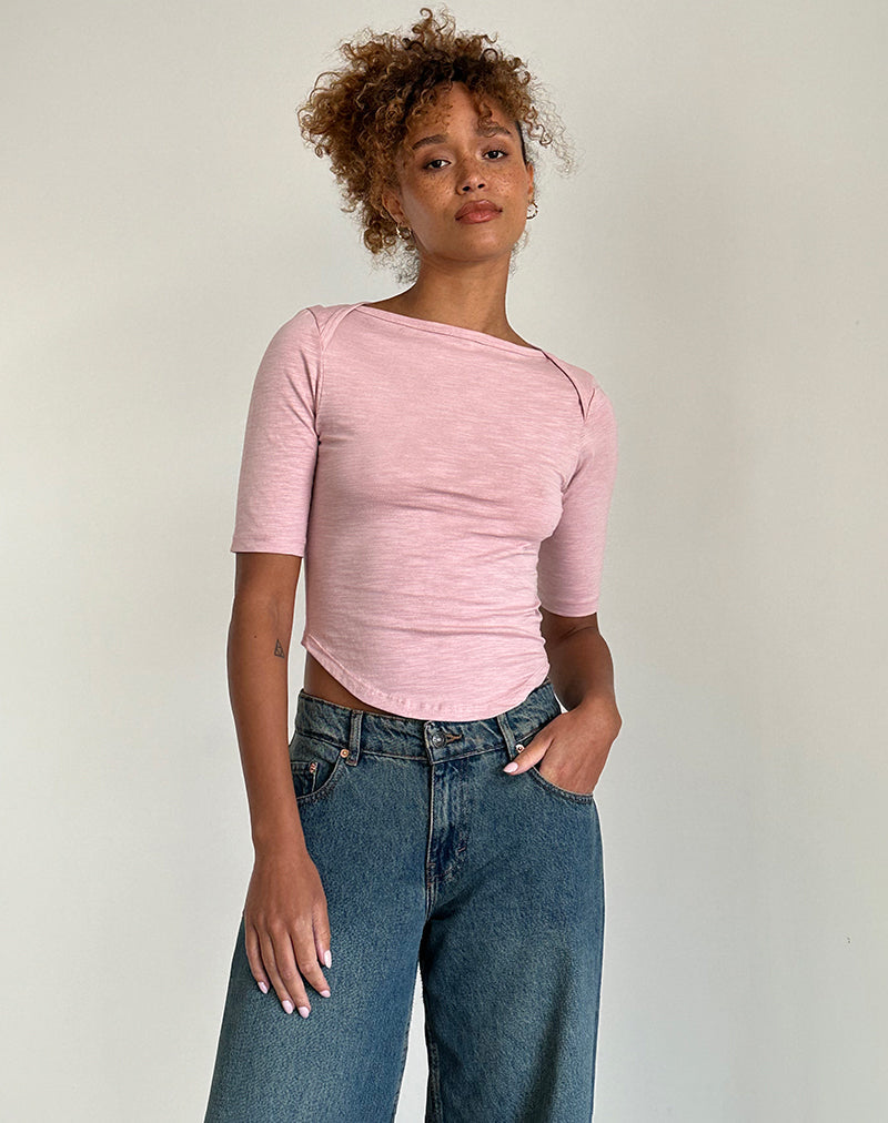 Ralda Gebogenes Jersey Tee in Pink Lady