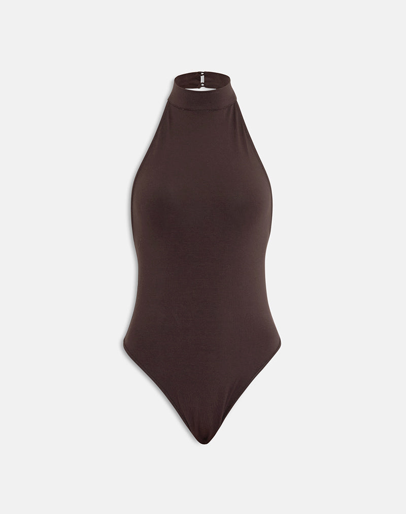 Bild des Raleah-Halterneck-Bodysuits aus Jersey in Bitter Chocolate