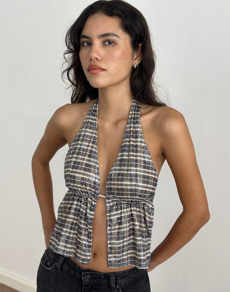 Image of Ramilo Top aus Pailletten Vintage Check Braun