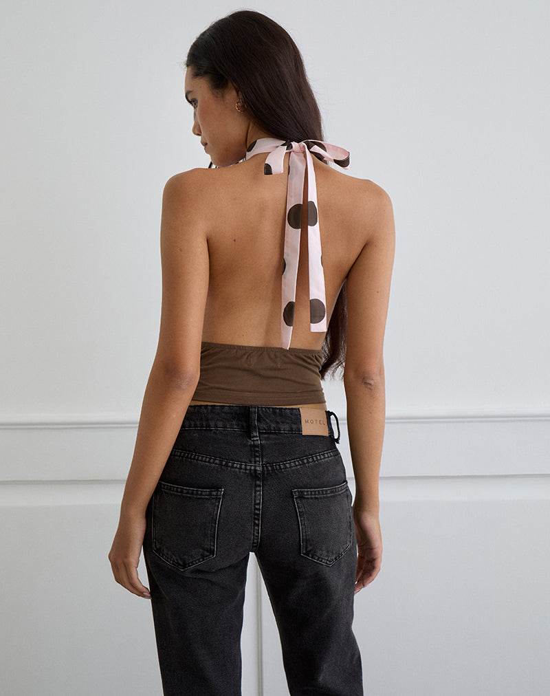 Image of Rania Top aus rosa Chiffon mit auffälligem Polka-Print