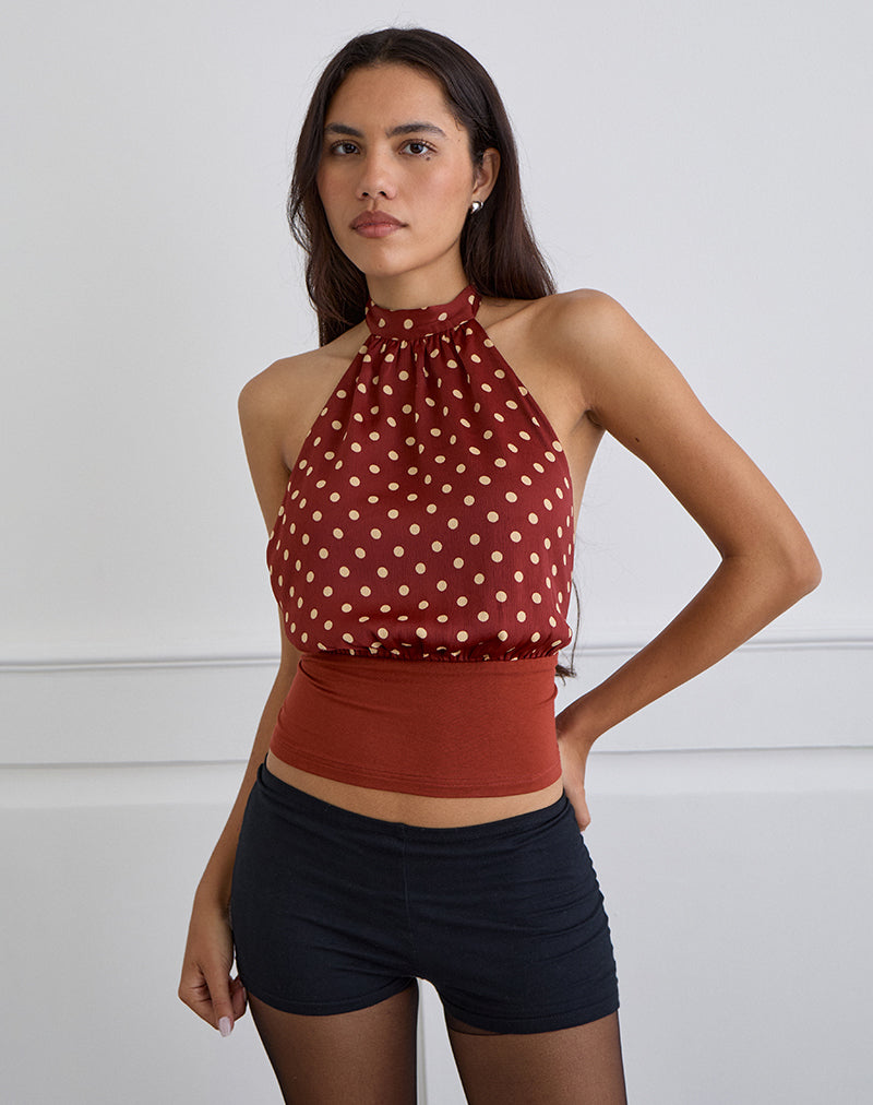 Image of Rania Rückenfreies Top in Polka Gebranntes Rot