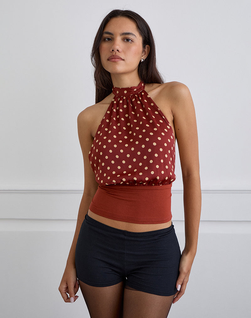 Rania Rückenfreies Top in Polka Burnt Red