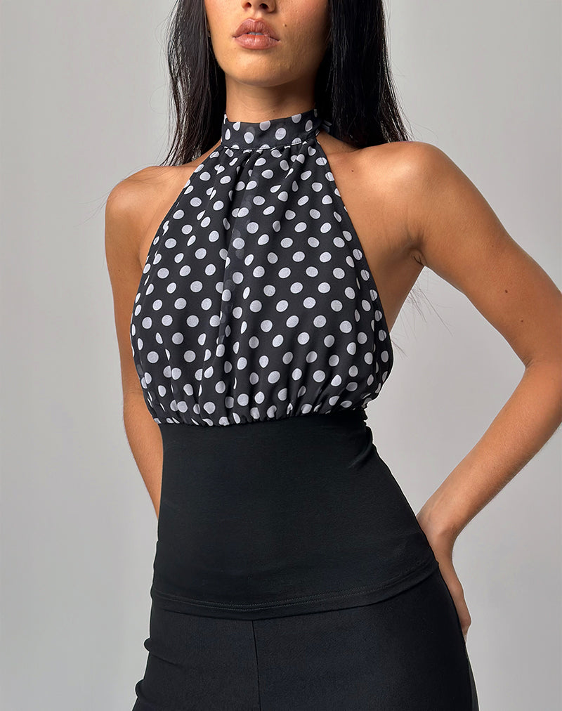 Rania Rückenfreies Top in Basic Polka Schwarz