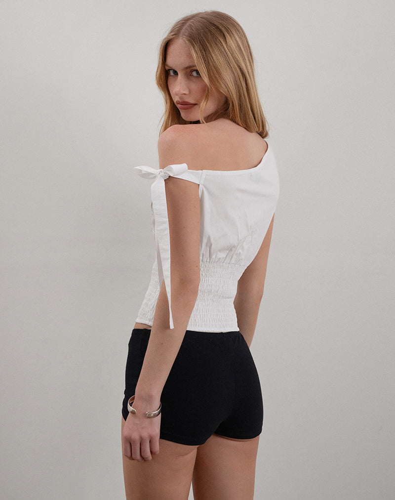 Image of Rantha Gerafftes Oberteil mit Taille in Weiß