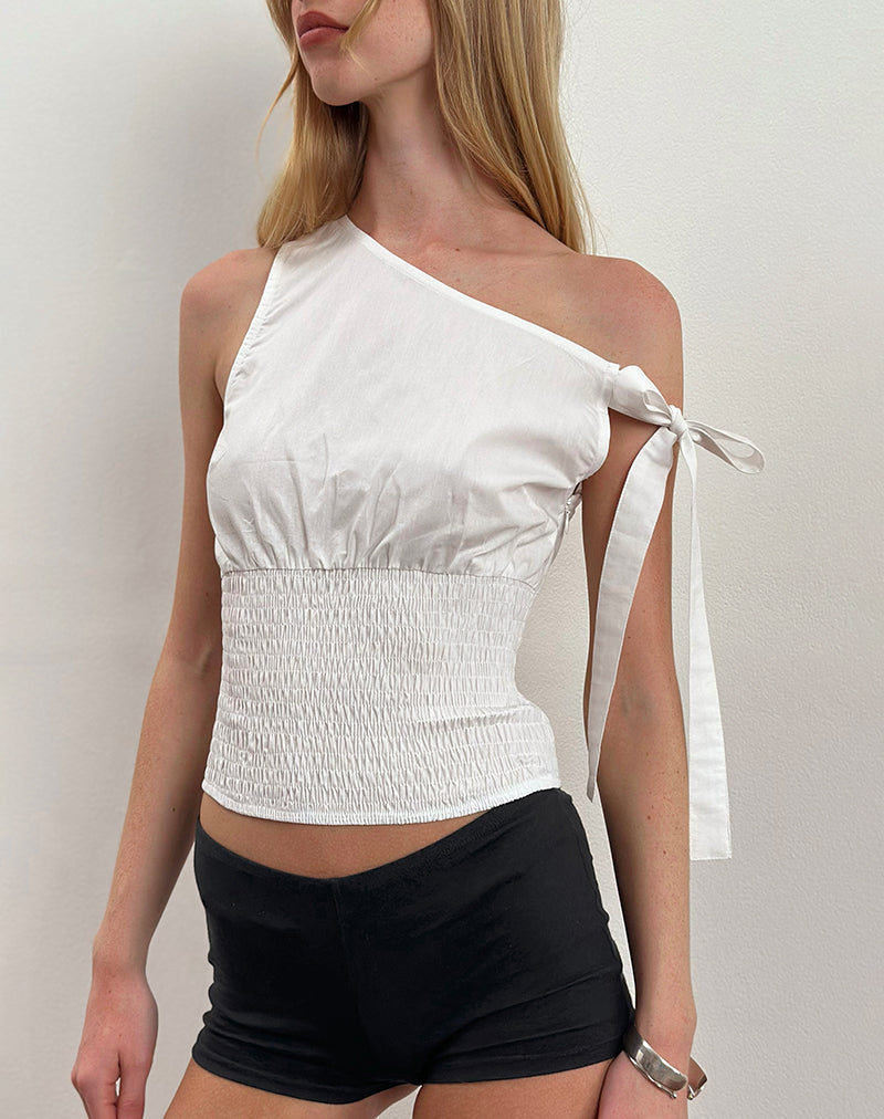 Rantha Top mit geraffter Taille in Weiß