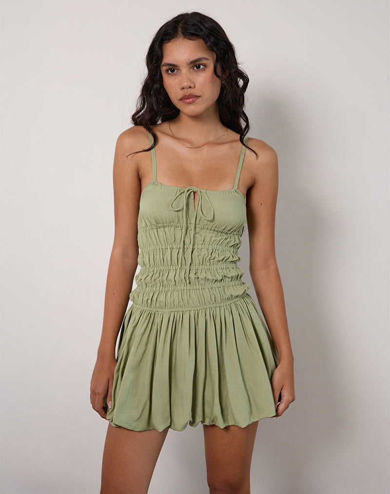 Image of Rasmil Minikleid mit Bubble Saum in Salbei Grün