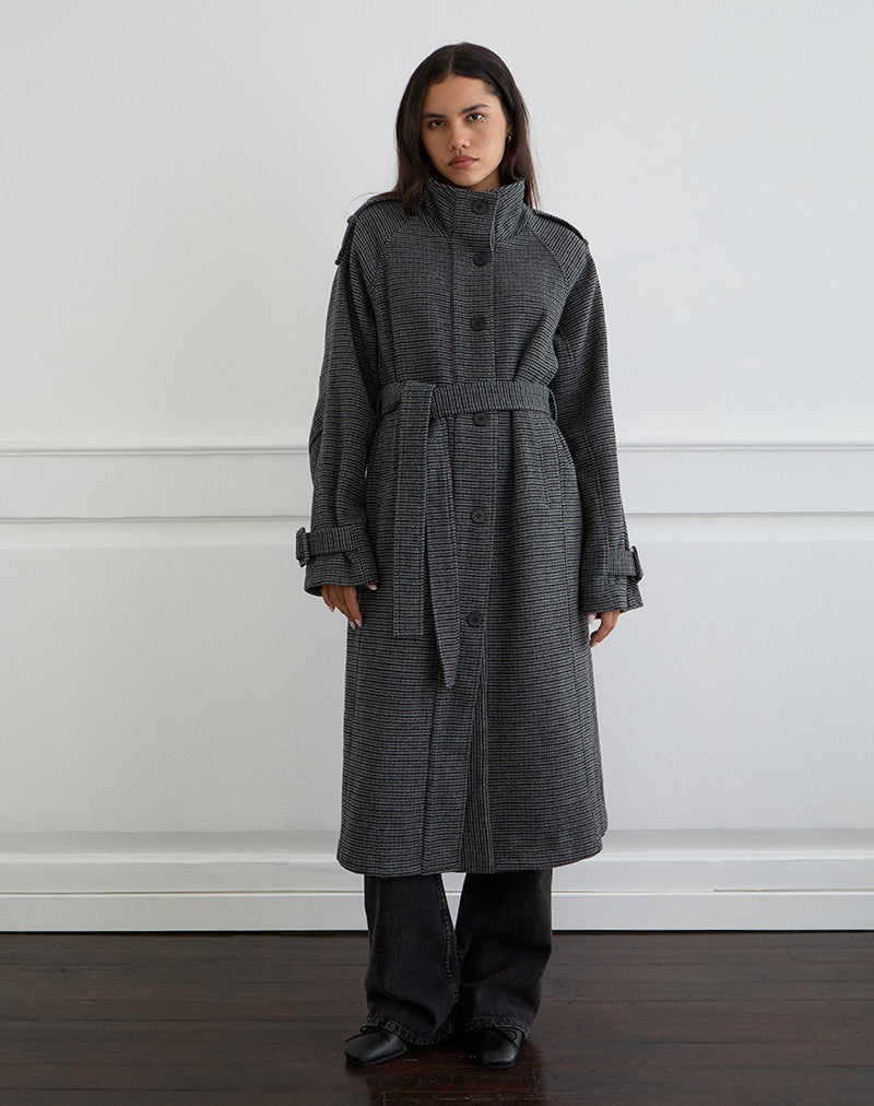 Ravari Trenchcoat mit Gürtel aus kariertem Holzkohlenstoff