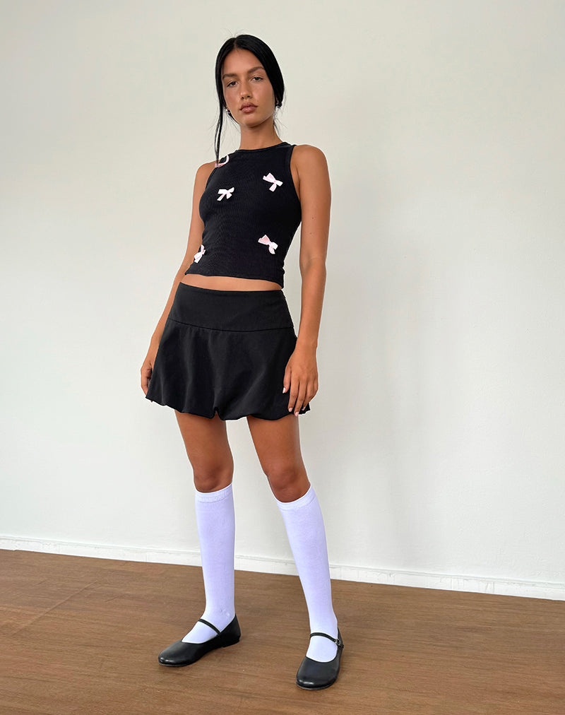 Image of Rave Vest Top in Schwarz mit rosa Schleifen