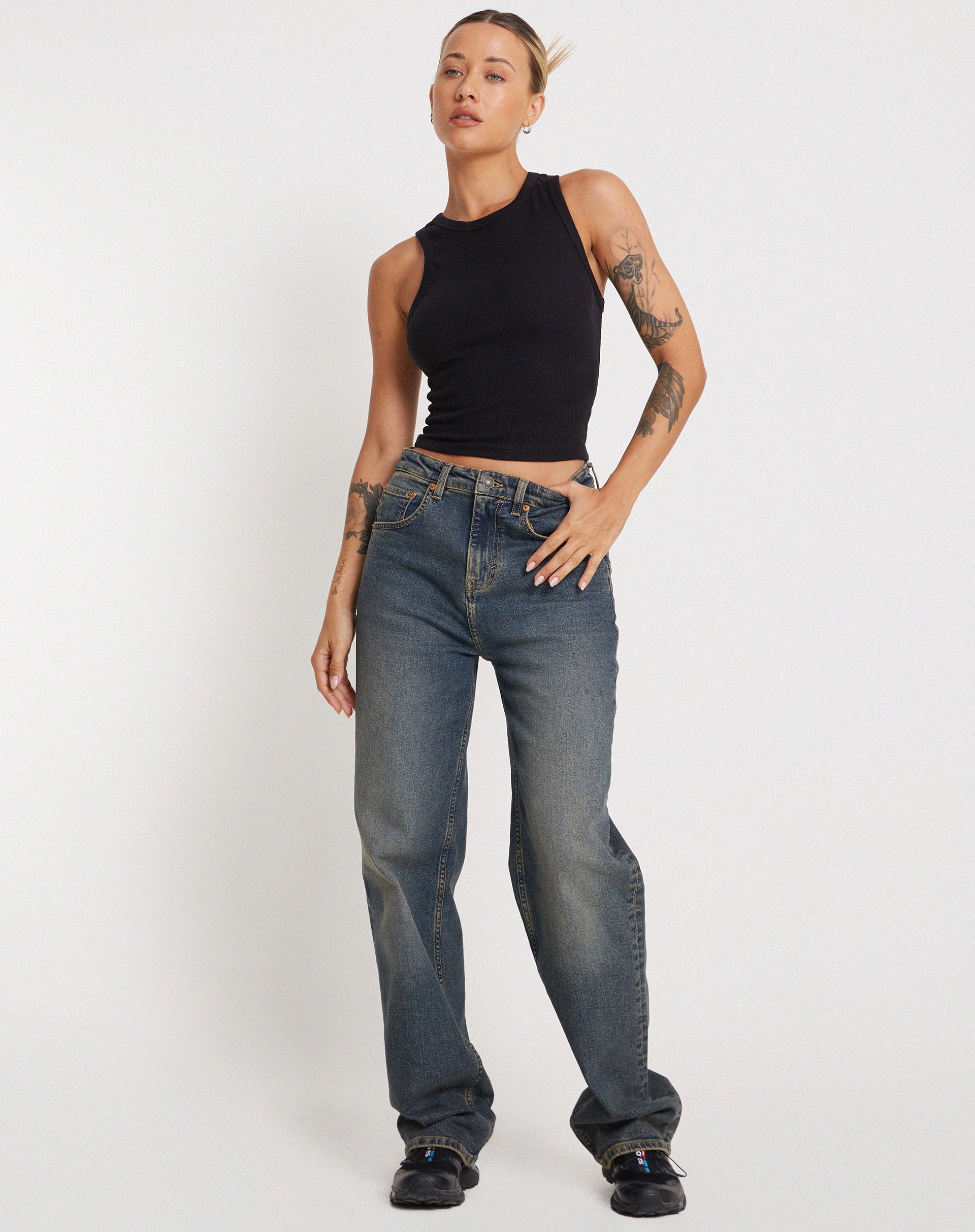 Bild von Rave Vest Top in Rib Schwarz