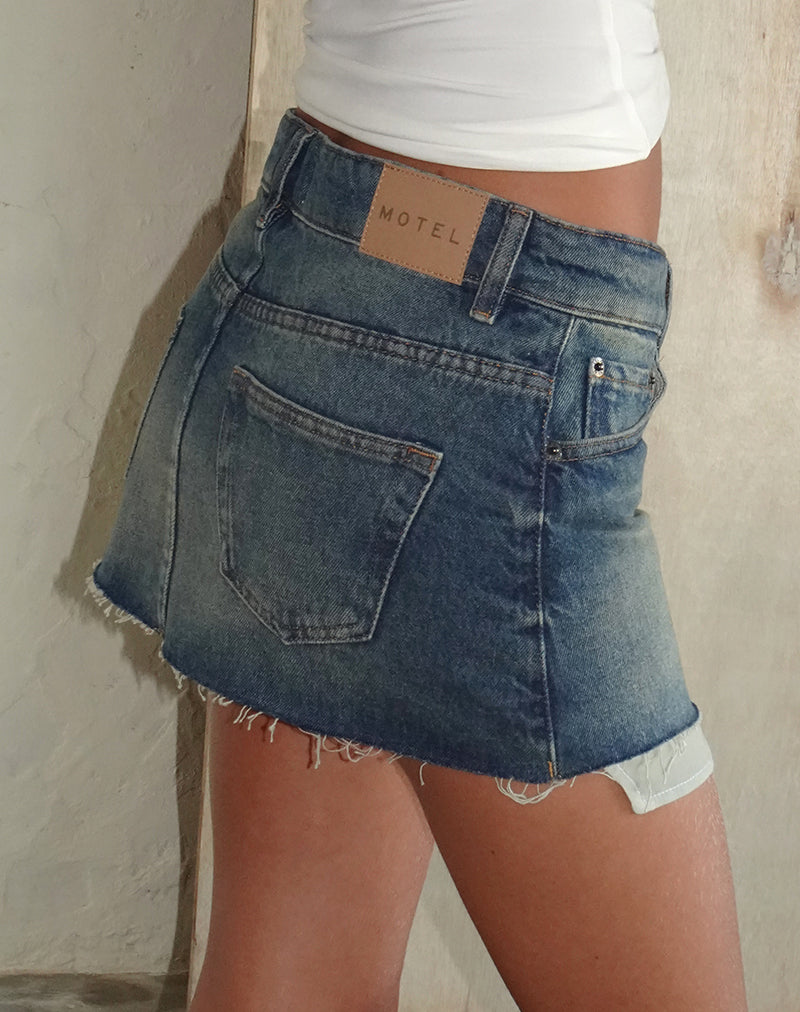 Roher Minirock in Stahlblau mit Taschen