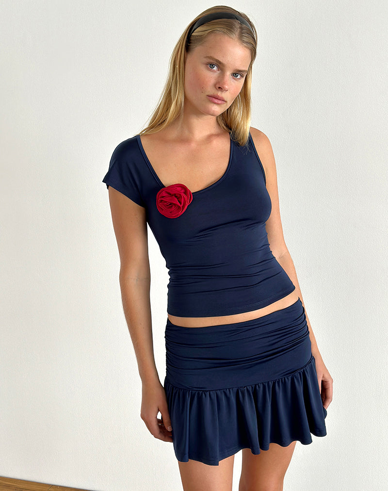Rayla Top aus Lycra in Dunkelmarine mit roter Rosette