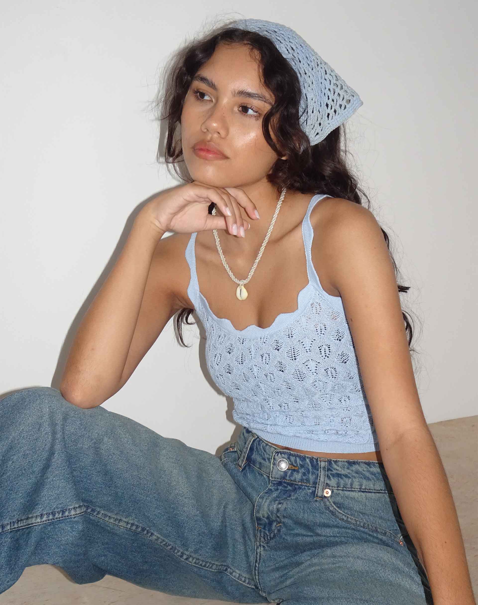 Reagan Pointelle Knit Cami Top in Baby Blau