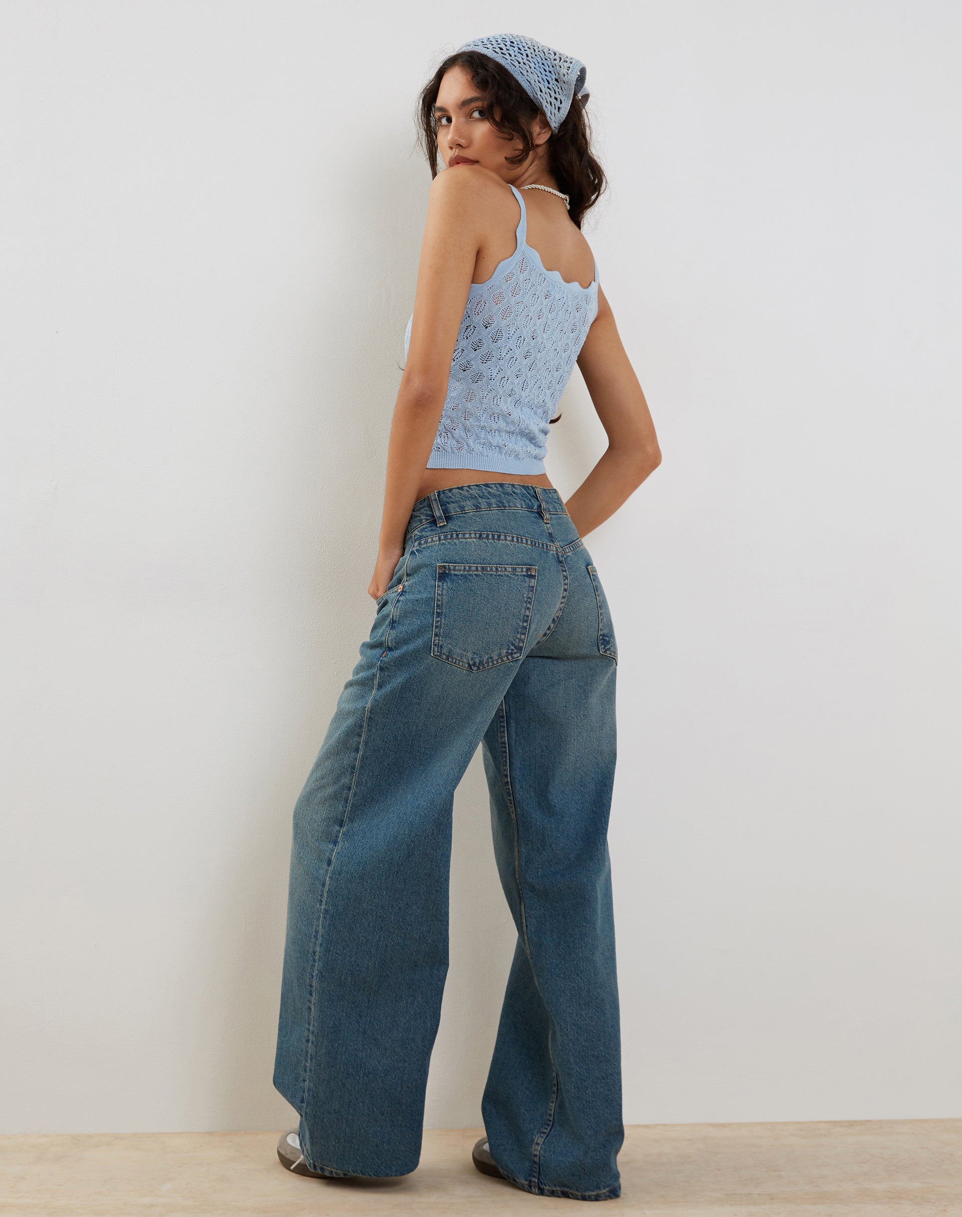 Reagan Pointelle Knit Cami Top in Baby Blau