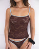 Image of Redum Cami Top aus schokoladenfarbener Spitze mit blauer Borte