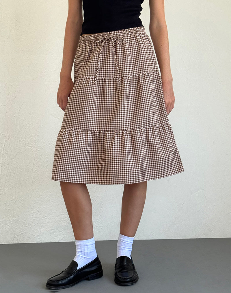 Reef Midirock aus Mini Gingham Braun