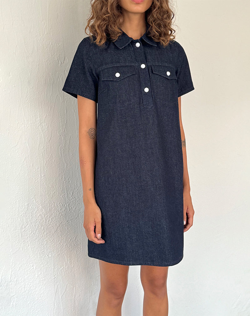 Reiga Smock Minikleid aus Denim Indigo