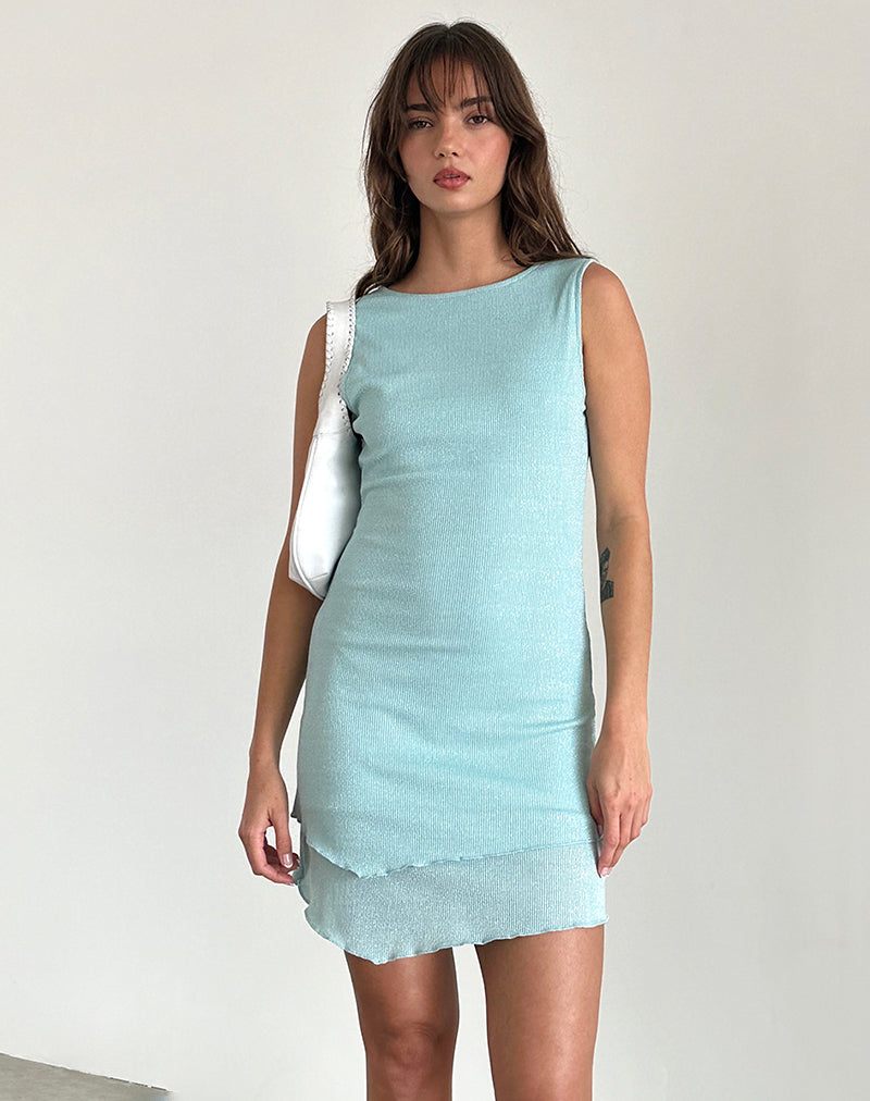 Renata Minikleid aus hellblau schimmernder Rippe