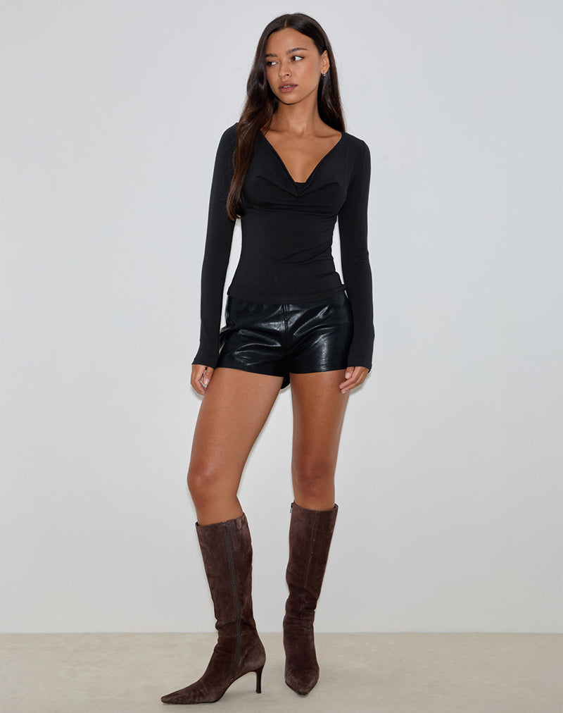 Image of Renice Langarm-Cowl Neck Top in Schwarz