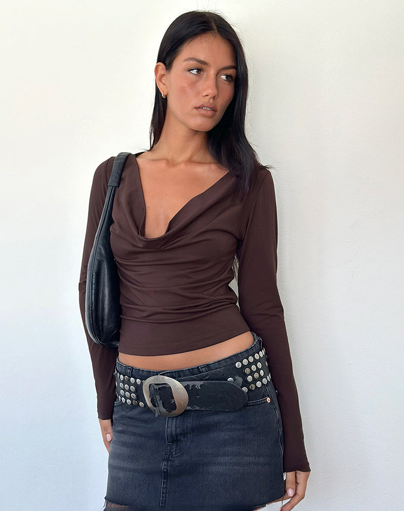 Image of Renice Cowl Langarm-Top in Bitter Chocolate