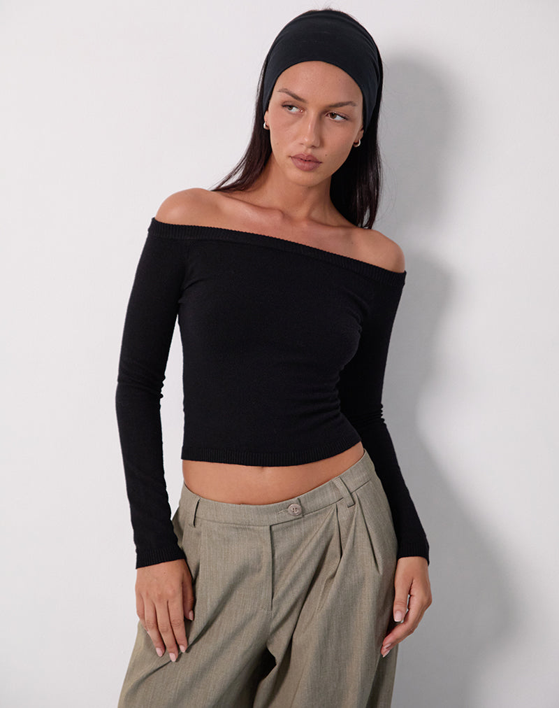 Renie Bardot Top aus schwarzem Strick