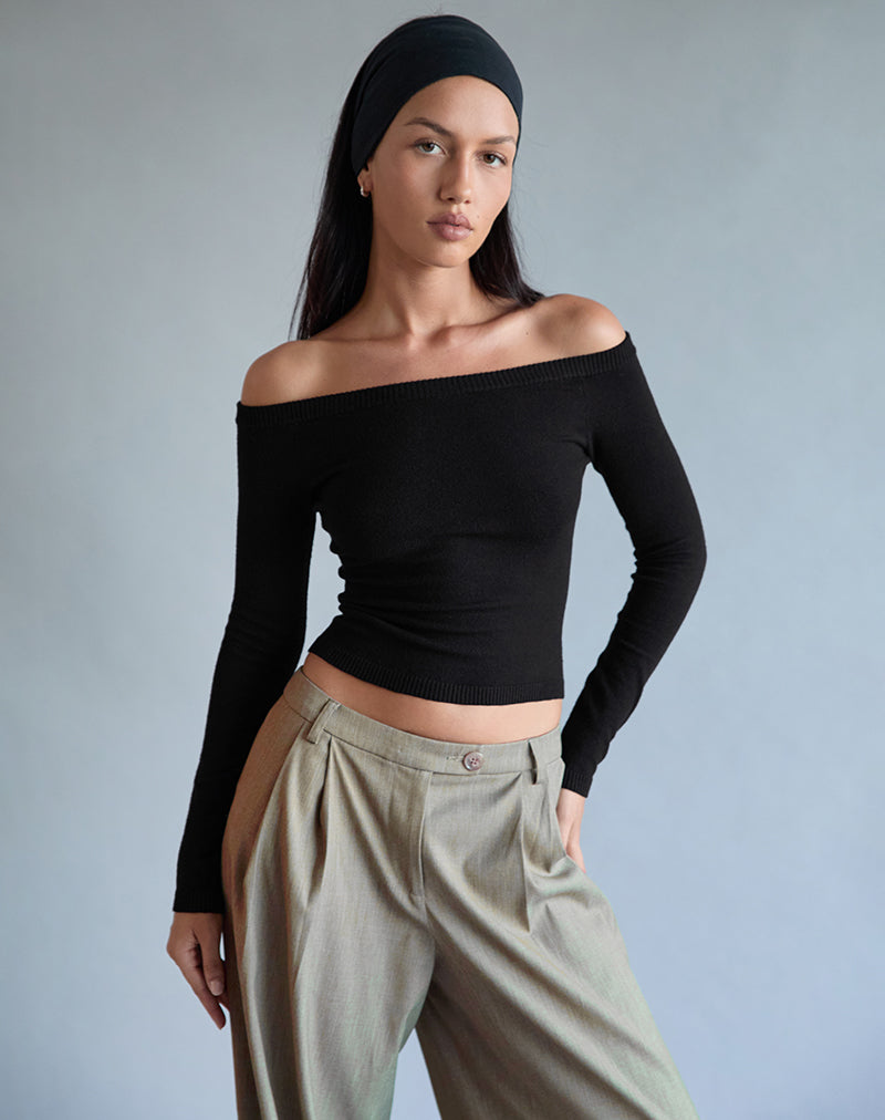 Image of Renie Bardot Top aus schwarzem Strick