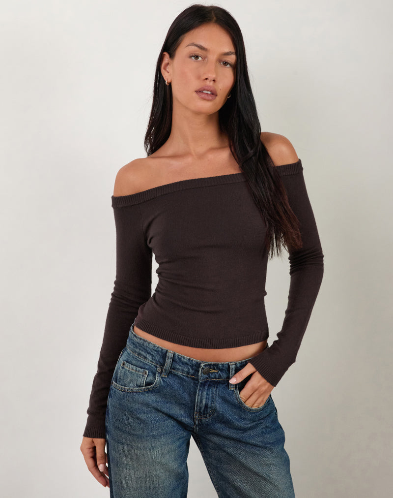 Renie Bardot Top aus dunkelbraunem Strick