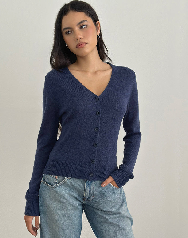 Image of Renisa Strickjacke aus transparentem Strick in Navy