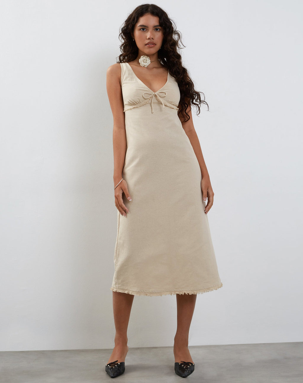 Antari Midikleid aus Leinen in Ecru