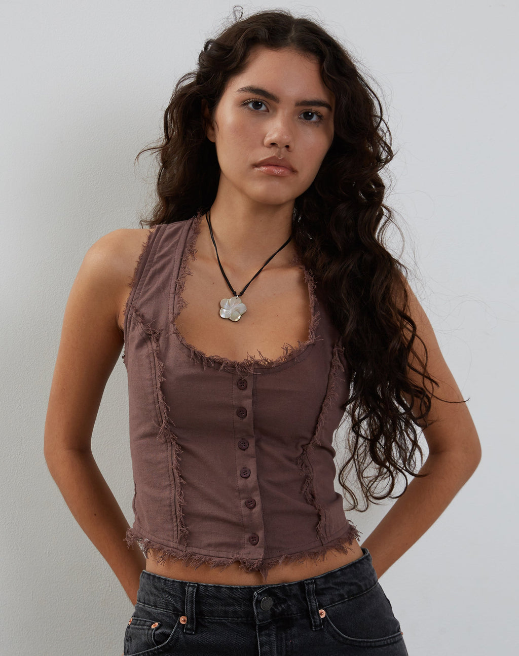 Ayara Button Up Cami Top in Taupe