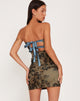 Majken Bandeau-Mini-Krawattenkleid in braunem Waldteppich