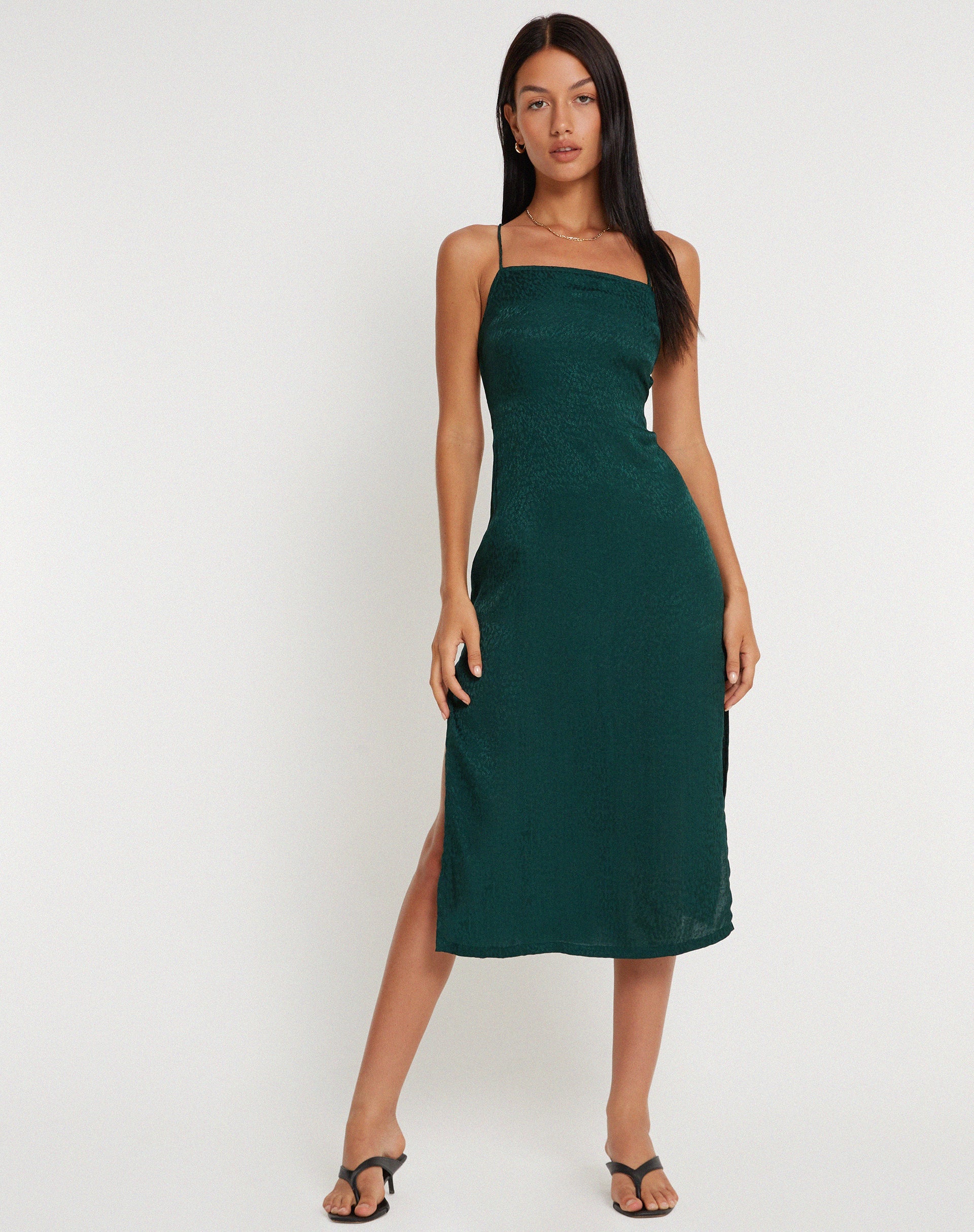 Bild von Nosita Midikleid aus Satin Cheetah Forest Green