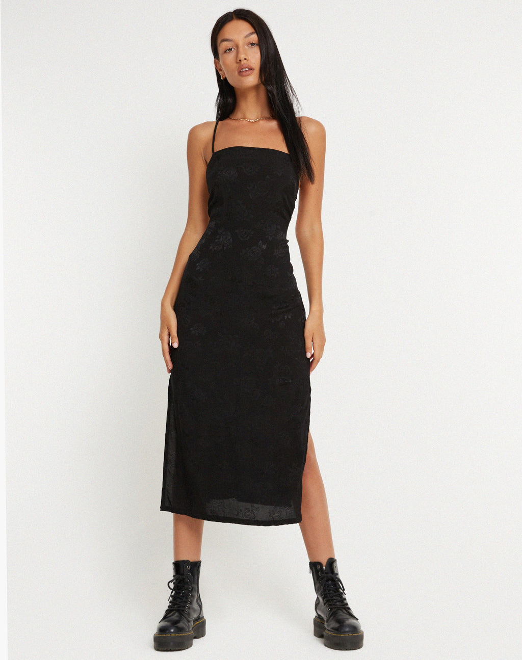 Nosita Midikleid aus Satin Rose Schwarz