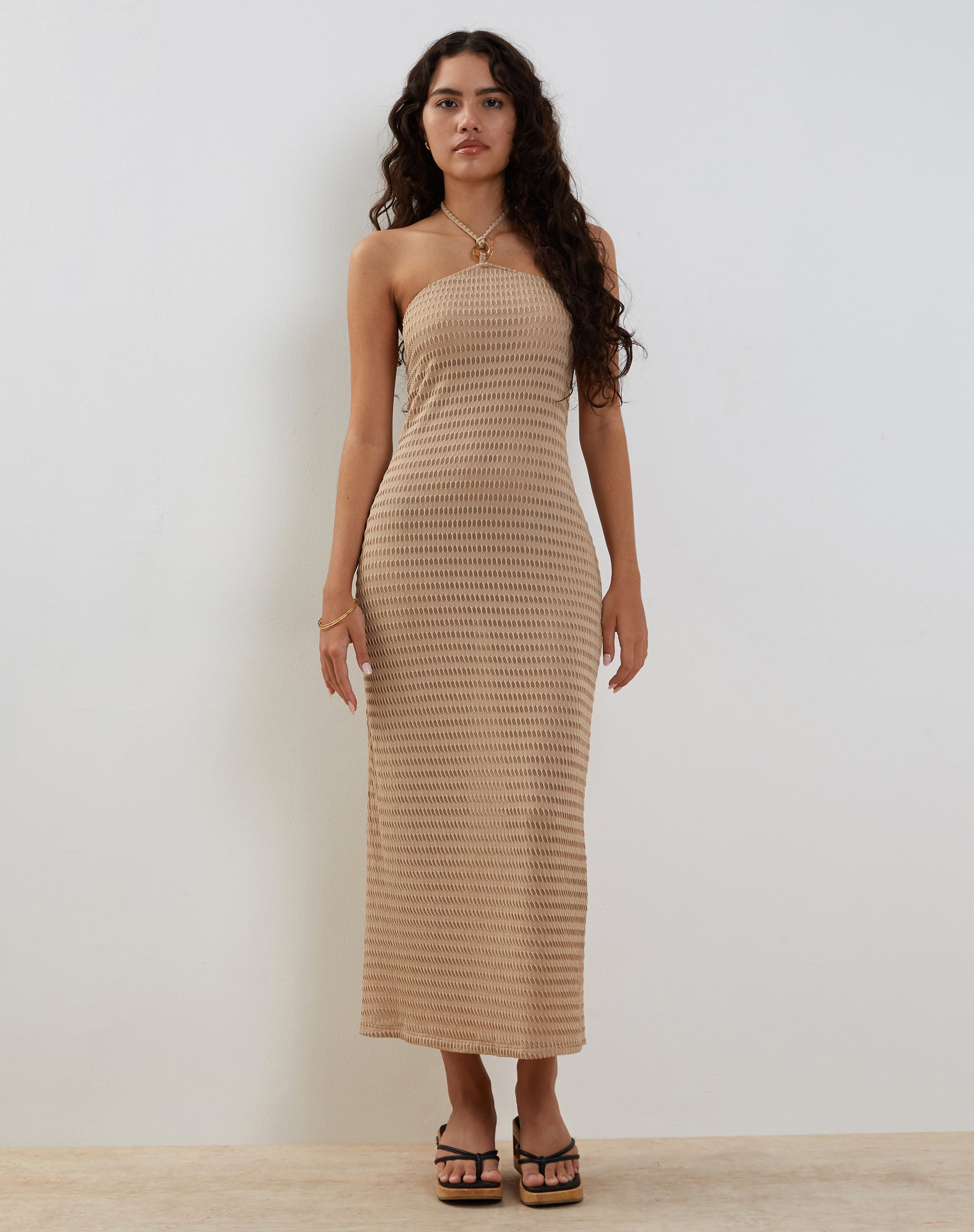 Image of Emersyn Waffelstrick Halterneck Midikleid in Hafer
