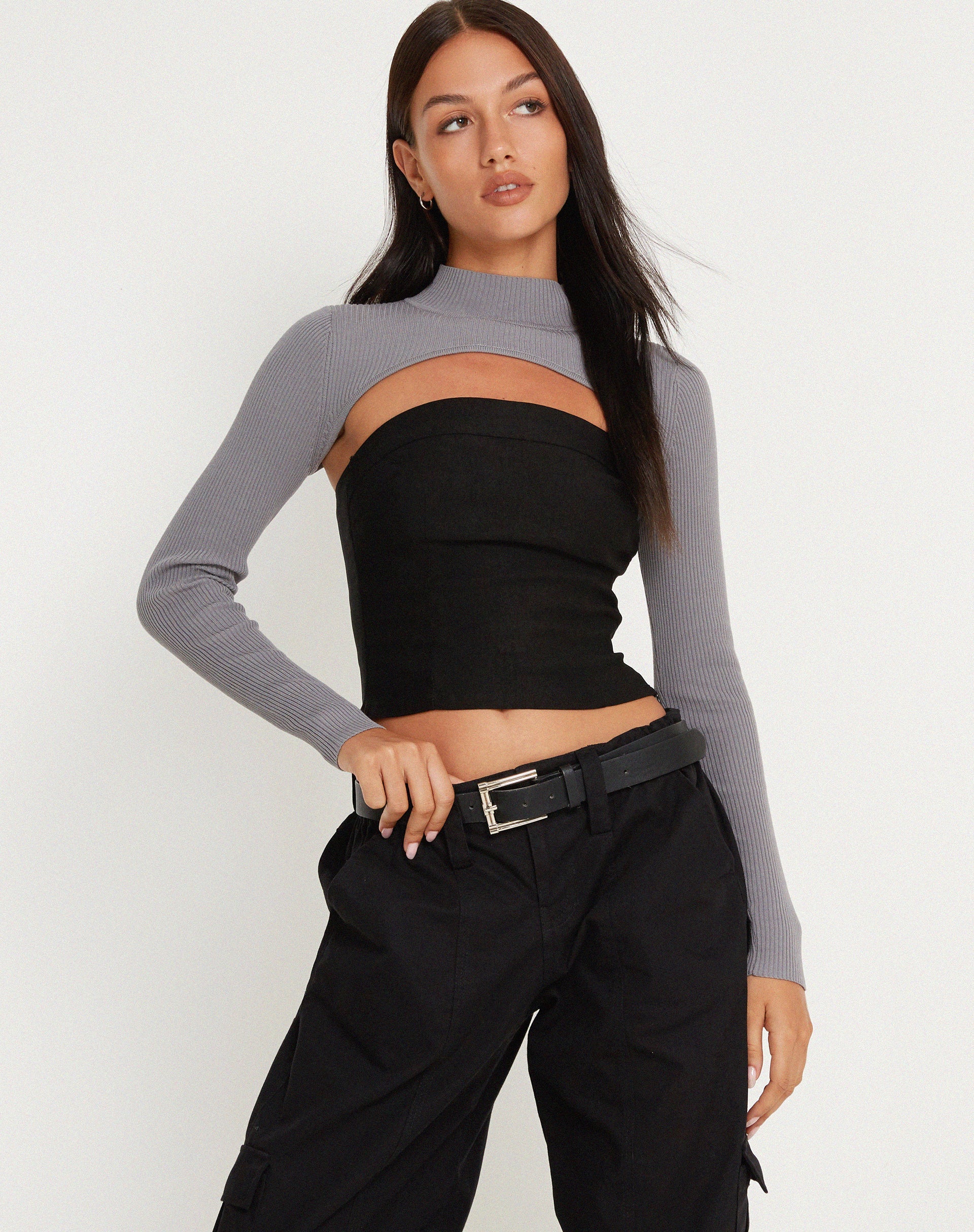 Bild von Renjana Langärmeliges Shrug Top in Flint Gray