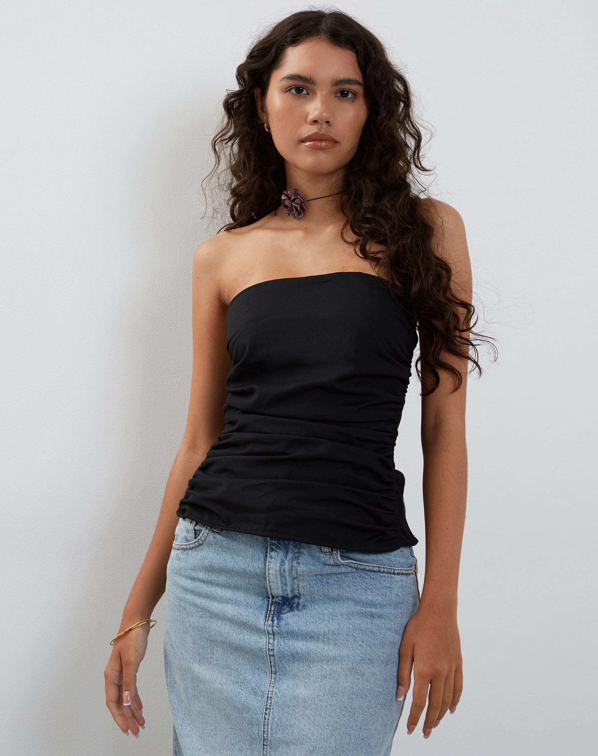 Bild von Tahari Tie Back Longline Tube Top in Schwarz