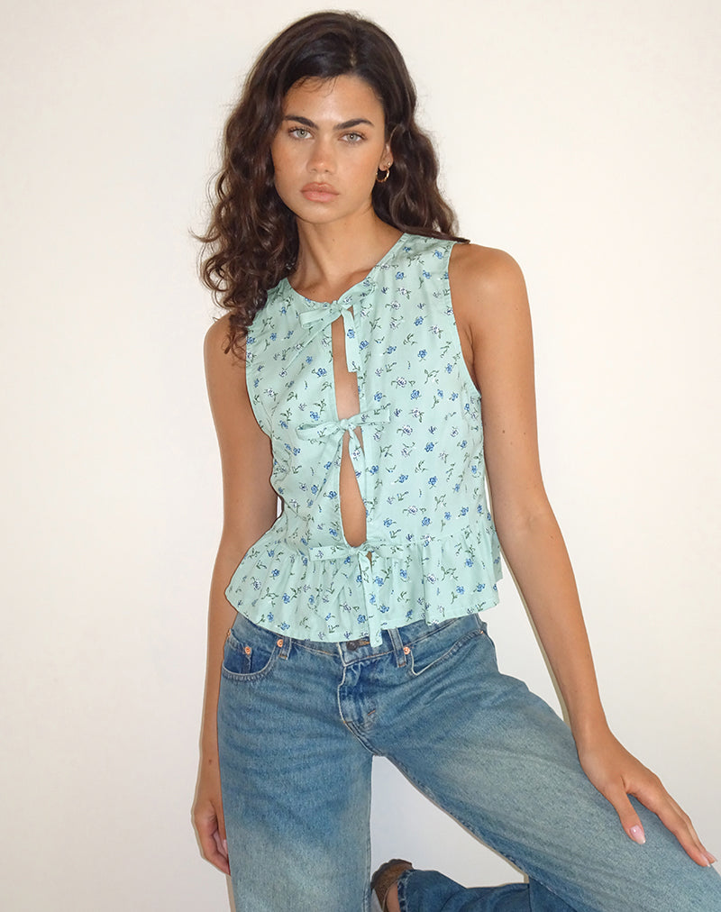 Revata Tie Front Top in hübschem Blütengrün