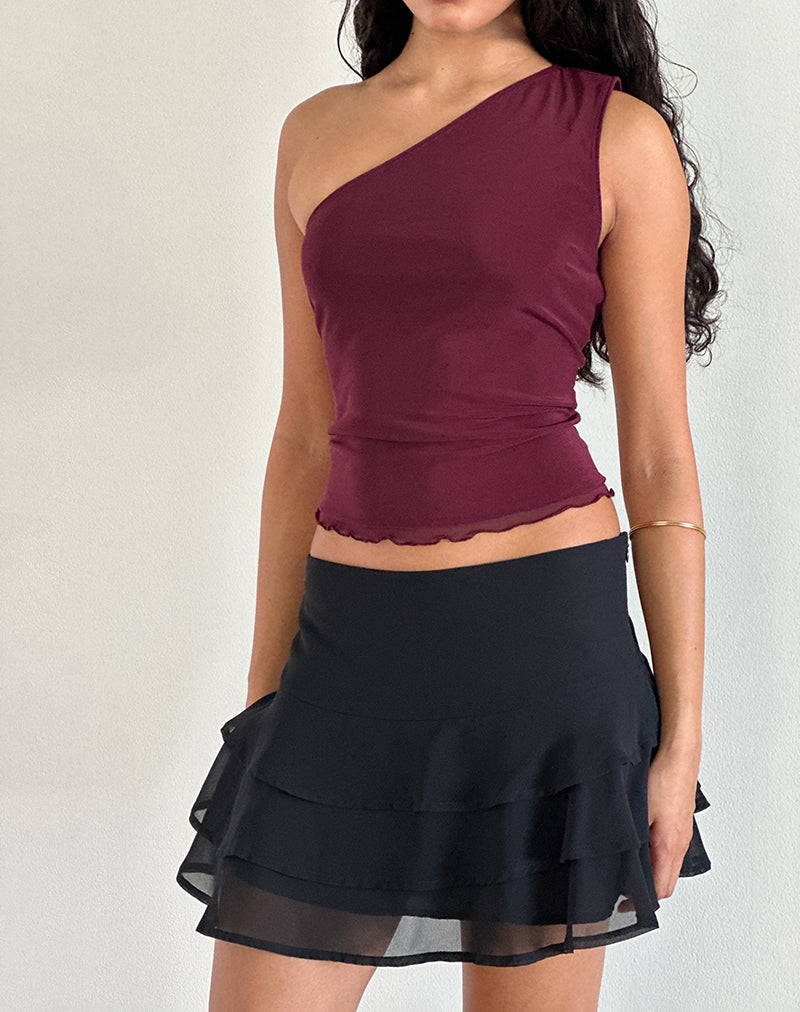 Image of Rhian One Shoulder Top aus Mesh Maroon