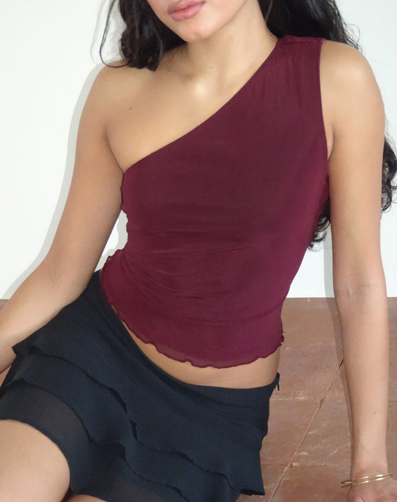 Rhian One Shoulder Top aus Mesh Maroon