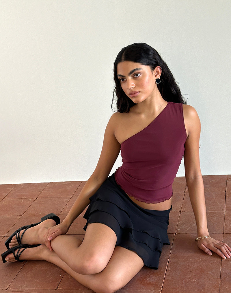 Image of Rhian One Shoulder Top aus Mesh Maroon