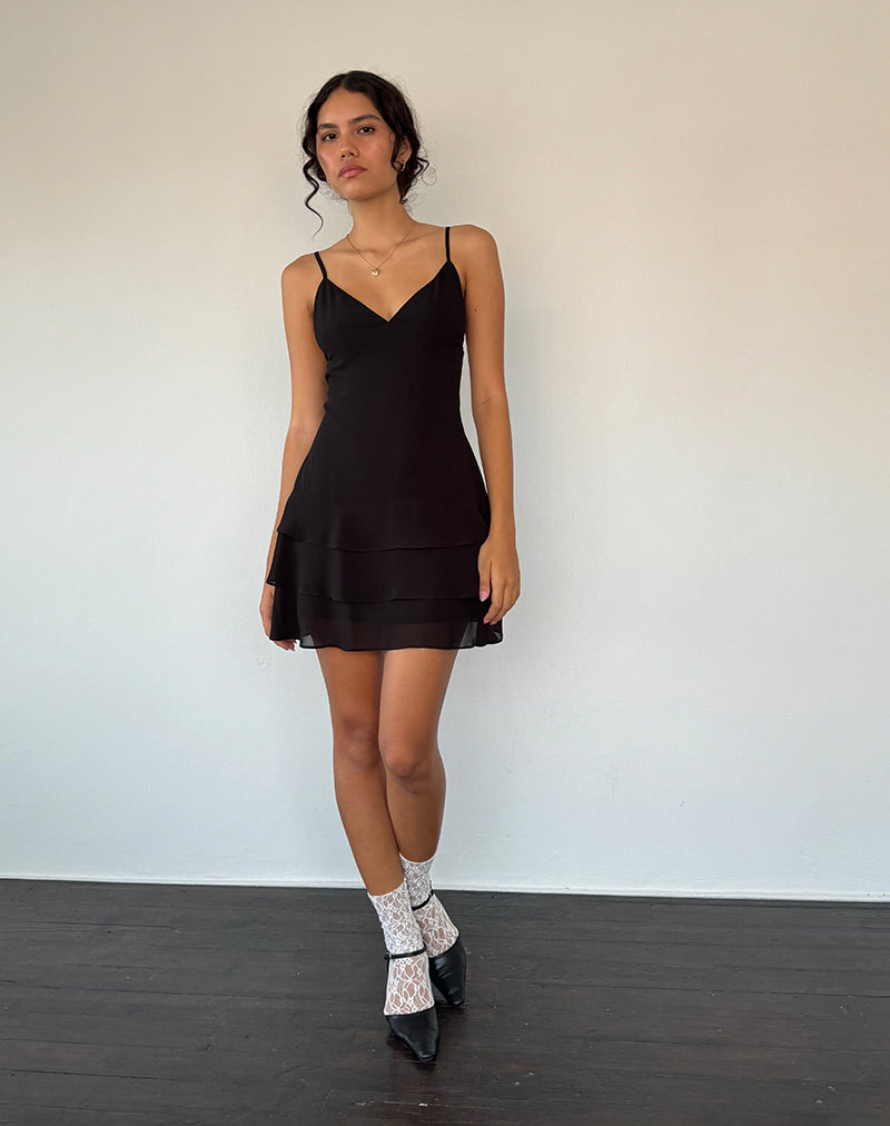 Image of Riasi Ruffle Mini Dress aus Chiffon Schwarz