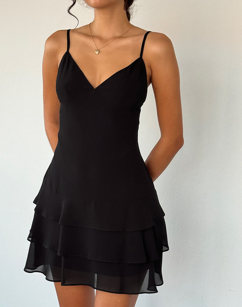 Image of Riasi Ruffle Mini Dress aus Chiffon Schwarz